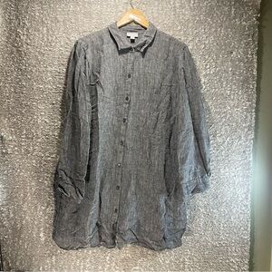 J. Jill Love Linen 100% Linen Button Down Tunic Shirt XL Gray Lagenlook Boho
